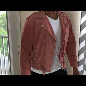 Rose pink Suede Biker jacket.
